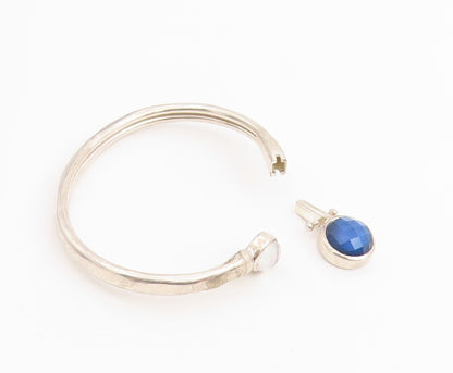 925 Sterling Silver Vintage Bracelet Round Gemstone Open Hook Bangle  BT11434