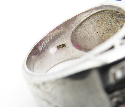 SETA 925 Silver  Pink & White Topaz Brick Layer Shiny Band Ring Sz 7  RG6665