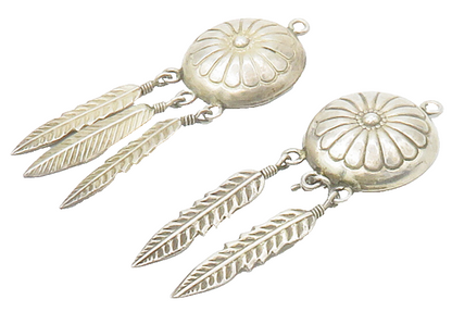 NAVAJO 925 Sterling Silver  Vintage Floral Feathers Dangle Earrings  EG8579