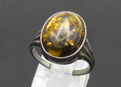 925 Sterling Silver  Vintage Cabochon Cut Amber Cocktail Ring Sz 7  RG20749