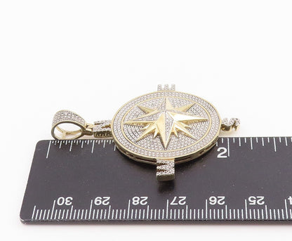 925 Sterling Silver Vintage Pendant Two Tone Nautical Compass Medallion  PT25690