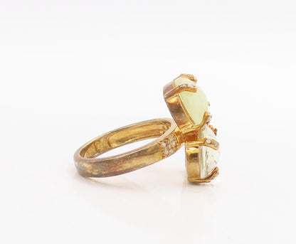 925 Sterling Silver Vintage Ring Gold Plated Diamonds & Gemstone  Sz 8  RG30955