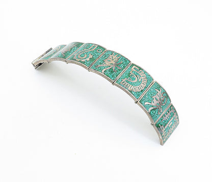 CFR MEXICO 925 Silver Vintage Inlaid Gemstone Traditional Chain Bracelet  BT3190
