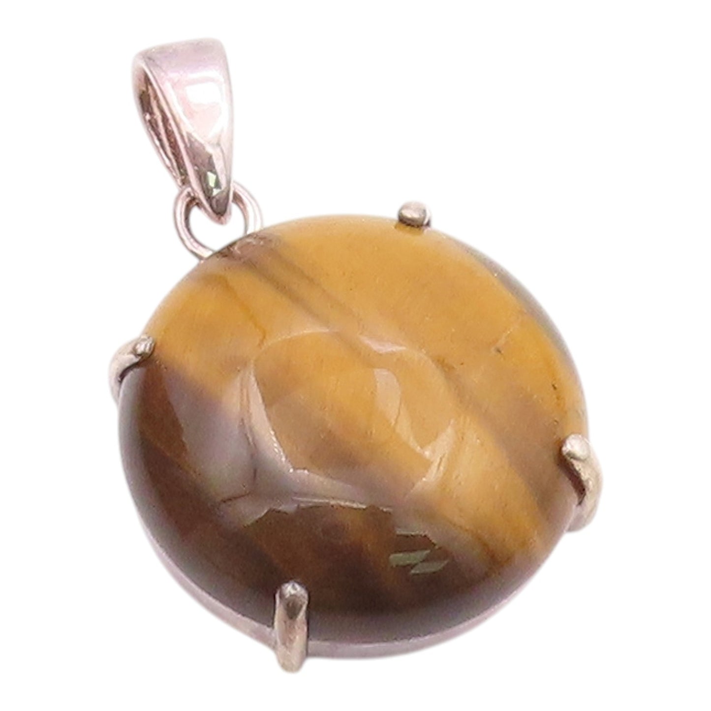 925 Sterling Silver  Vintage Cabochon Cut Tiger's Eye Drop Pendant  PT7710