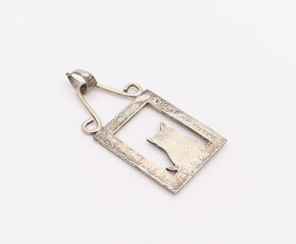 925 Sterling Silver Vintage Pendant MEXICO Framed Cat With Heart  PT23356