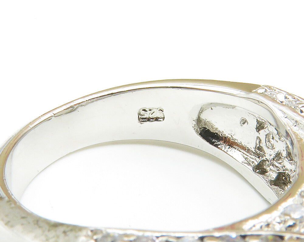 925 Sterling Silver  Shiny Cubic Zirconia Love Hearts Band Ring Sz 7  RG14120