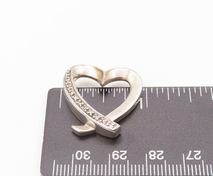 925 Sterling Silver Vintage Pendant Solid Real Diamonds Beaded Heart  PT22626