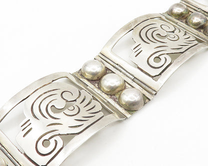 MEXICO 925 Sterling Silver  Vintage Shiny Cutout Panel Chain Bracelet  BT7093
