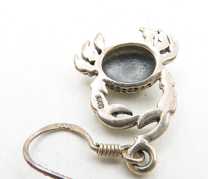 925 Sterling Silver  Vintage Dark Tone Crab Motif Dangle Earrings  EG4887