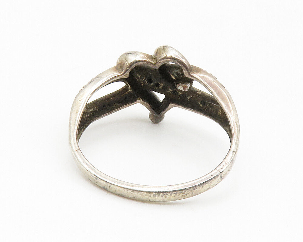 925 Sterling Silver  Vintage Genuine Black & White Diamonds Ring Sz 12  RG14151