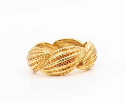 925 Sterling Silver Vintage Ring Gold Plated Ribbed Shell Motif  Sz 8  RG34652