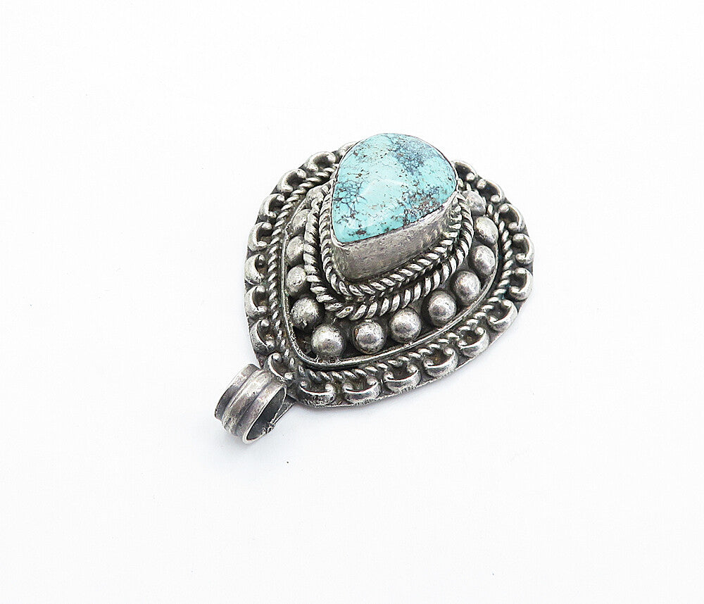 925 Sterling Silver Vintage Pear Shapes Turquoise Twist Drop Pendant PT4122