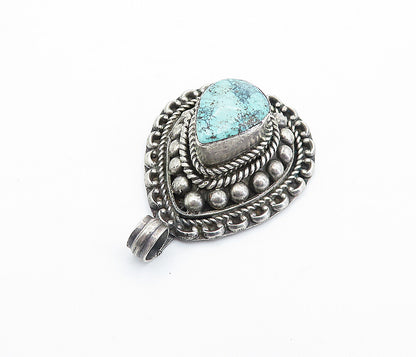 925 Sterling Silver Vintage Pear Shapes Turquoise Twist Drop Pendant PT4122