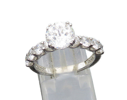 925 Sterling Silver  Vintage Shiny Cubic Zirconia Solitaire Ring Sz 7  RG22940