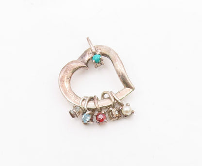 LENOX 925 Silver  Vintage Petite Pearl Turquoise & Topaz Heart Pendant PT17586