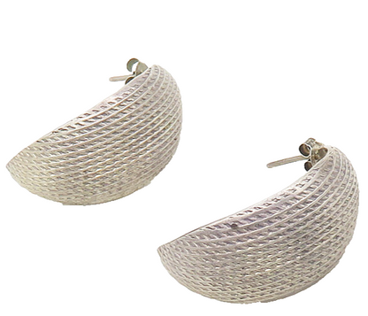 MEXICO 925 Sterling Silver  Vintage Textured Pointed J Hoop Earrings  EG9206