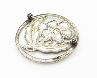 925 Sterling Silver  Vintage Shiny Blooming Flower Round Brooch Pin  BP5638