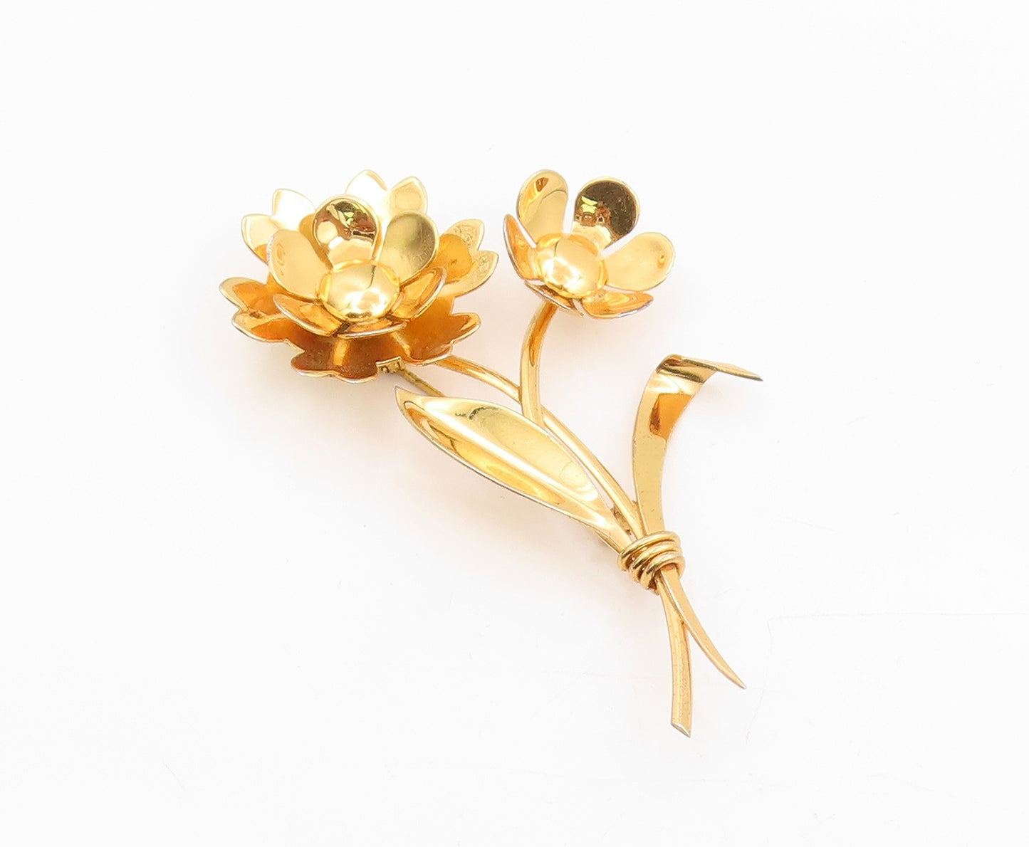 925 Sterling Silver Vintage Brooch Gold Plated Lotus Floral Blossom Pin  BP12021