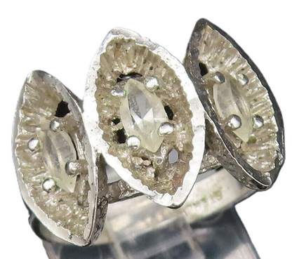 925 Silver  Vintage Three Stone Marquise Shaped Topaz Ring Sz 8.25  RG26103