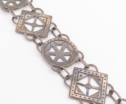 925 Sterling Silver Vintage Bracelet Etched Flower Starburst Motif Link  BT11829
