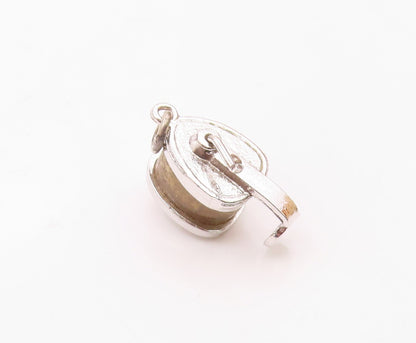 925 Sterling Silver  Vintage Shiny Spinning Fishing Rod Reel Pendant  PT17453