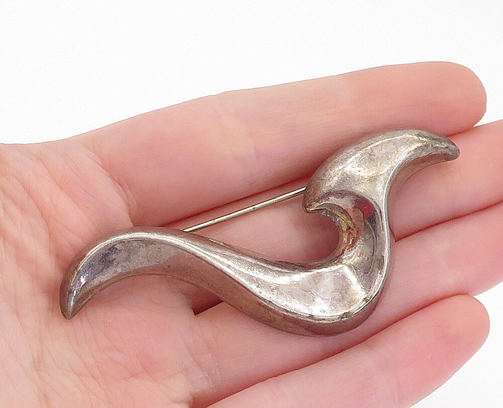 MEXICO 925 Sterling Silver  Vintage Dark Tone Hollow Swirl Brooch Pin  BP1960
