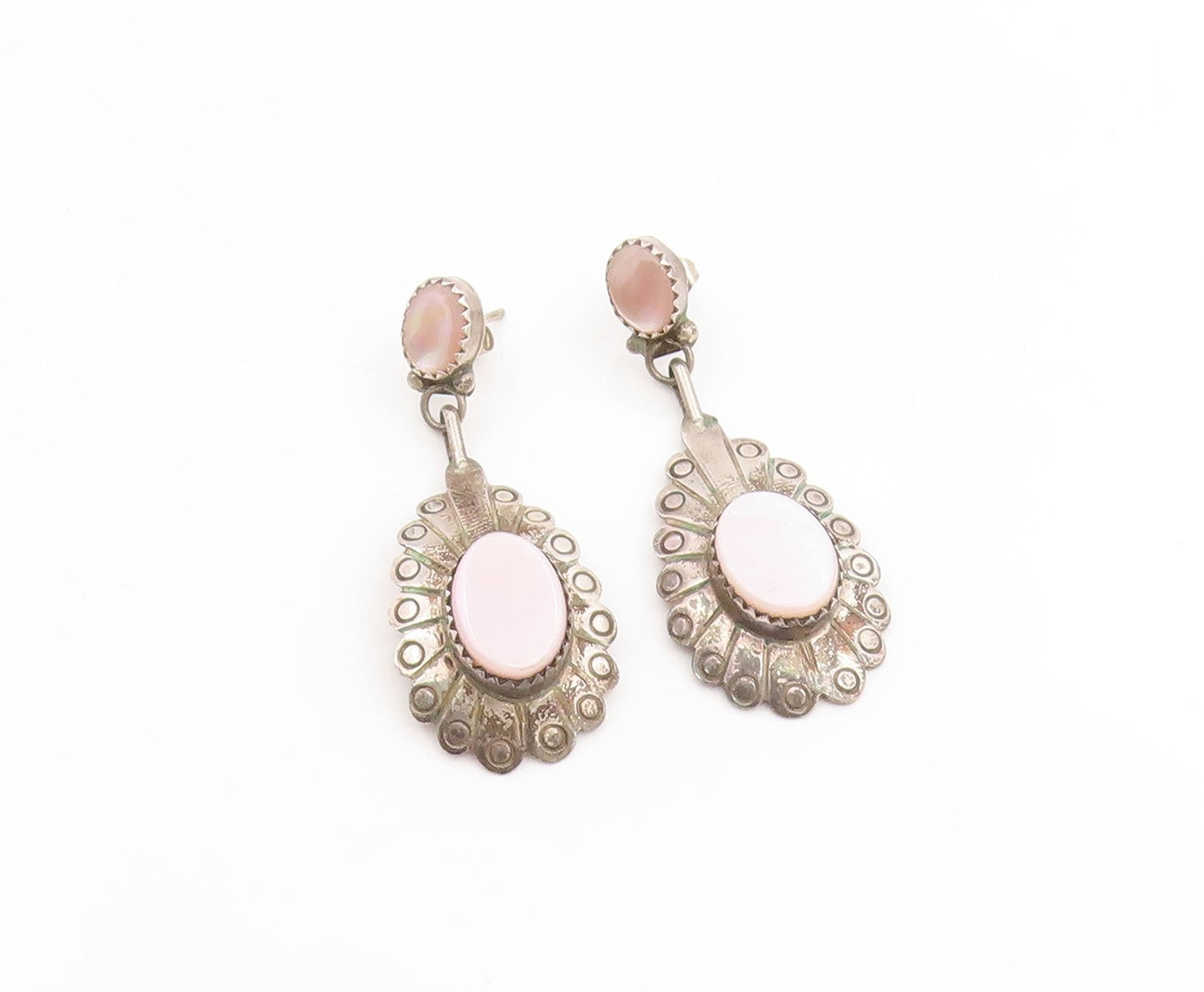 925 Sterling Silver Vintage Earrings SOUTHWESTERN Mother Of Pearl Drop  EG14358
