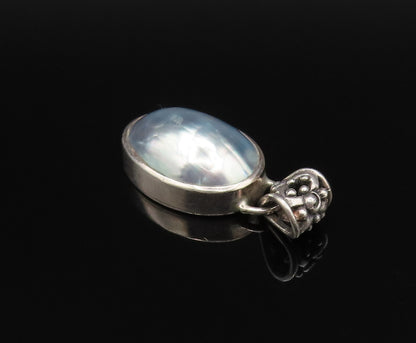 925 Silver  Vintage Cabochon Mother Of Pearl Detailed Bail Pendant  PT21455