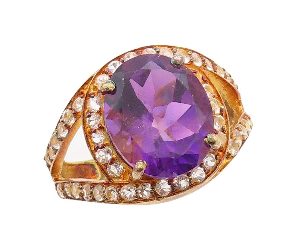925 Sterling Silver Vintage Ring Gold Plated Amethyst & Topaz  Sz 7  RG29974