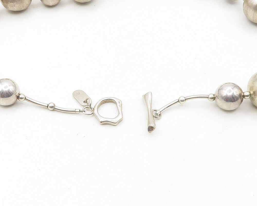 925 Sterling Silver  Vintage Shiny Textured Ball Beaded Chain Necklace  NE2934