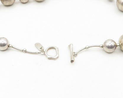 925 Sterling Silver  Vintage Shiny Textured Ball Beaded Chain Necklace  NE2934