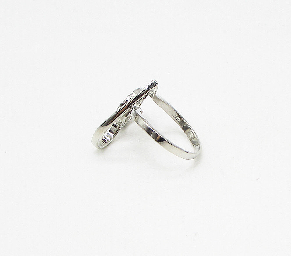 925 Sterling Silver  White Cubic Zirconia Love Heart Band Ring Sz 7  RG3418