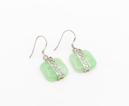 925 Sterling Silver Vintage Earrings Modernist Jade Geometric Dangles  EG14427