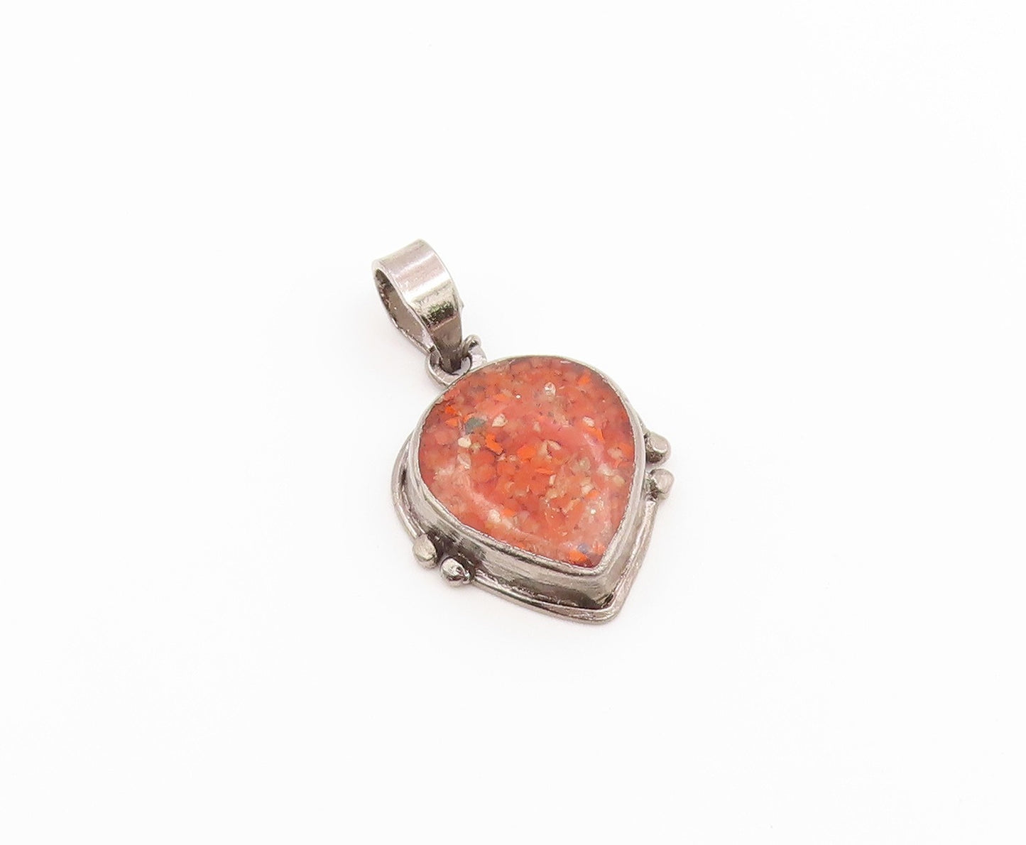 925 Sterling Silver Vintage Pendant Crushed Gemstone Teardrop Charm  PT26593