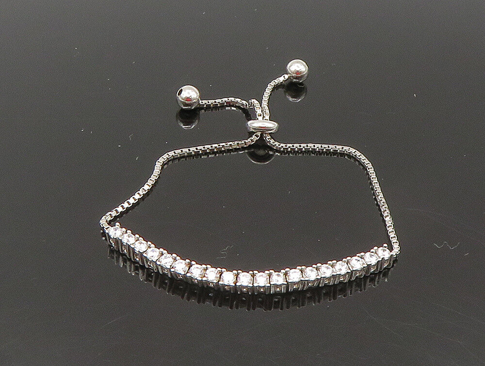 925 Silver  White Cubic Zirconia Adjustable Child Box Chain Bracelet  BT1060