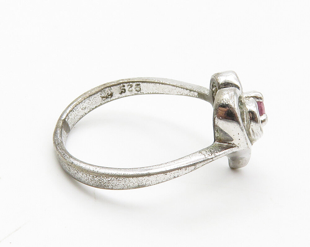 925 Sterling Silver  Vintage Pink Topaz Love Heart Band Ring Sz 6.5  RG14308