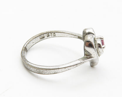 925 Sterling Silver  Vintage Pink Topaz Love Heart Band Ring Sz 6.5  RG14308