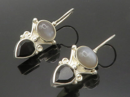 SAJEN 925 Silver  Vintage Black Hematite & Cat's Eye Dangle Earrings  EG7554