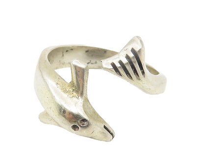 MEXICO 925 Silver  Vintage Dolphin Head & Tail Bypass Band Ring Sz 7  RG10774