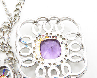 925 Sterling Silver  Amethyst Floral Swirl Pendant Shiny Chain Necklace NE3157