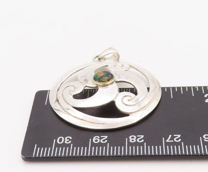 925 Sterling Silver Vintage Pendant Cutout Gemstone Inlay Triskele  PT23503
