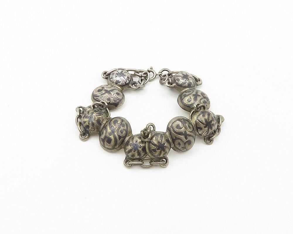925 Sterling Silver Vintage Bracelet EAST EUROPE Antique Floral Cuff  BT12088
