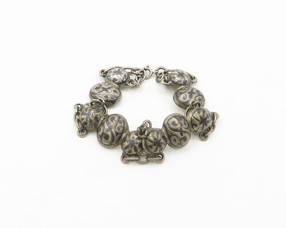 925 Sterling Silver Vintage Bracelet EAST EUROPE Antique Floral Cuff  BT12088