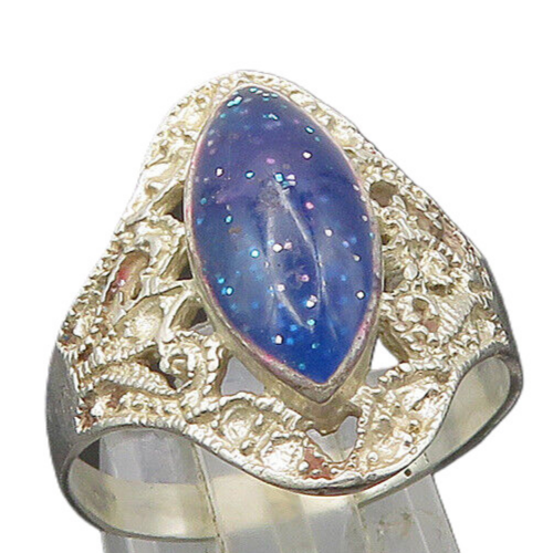 925 Sterling Silver  Vintage Enamel Glitter Band Ring Sz 10.5  RG22137