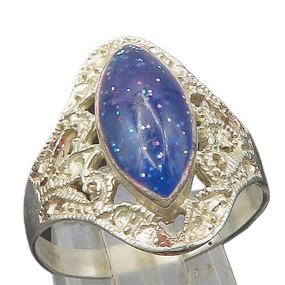 925 Sterling Silver  Vintage Enamel Glitter Band Ring Sz 10.5  RG22137