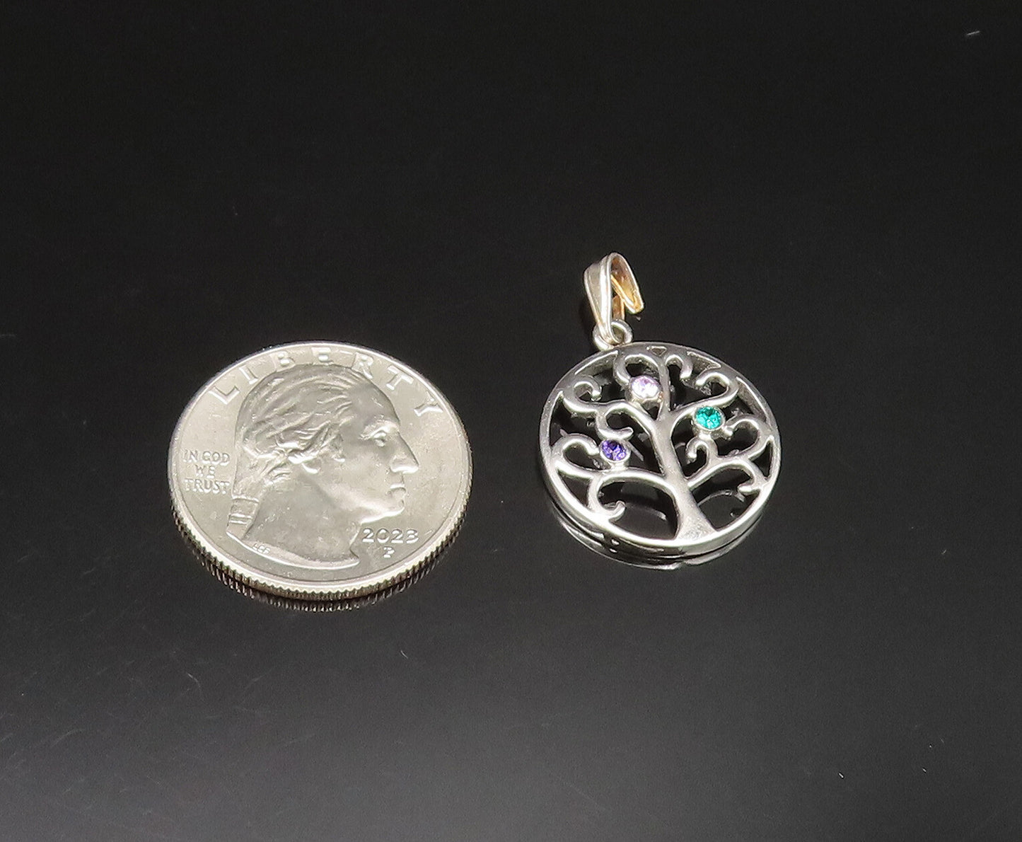 925 Silver  Vintage Amethyst Kunzite & Emerald Tree Of Life Pendant  PT21152