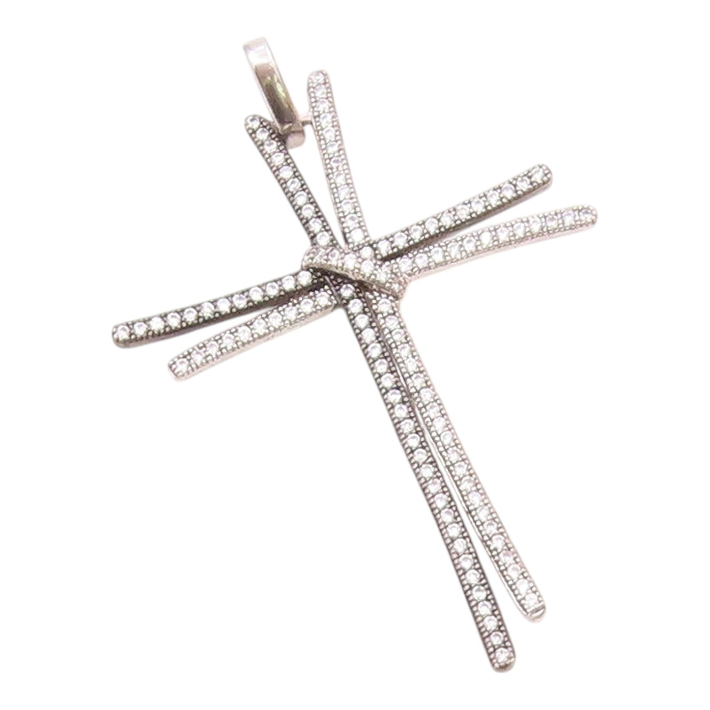 925 Silver  Vintage Double Cubic Zirconia Religious Cross Pendant  PT20722