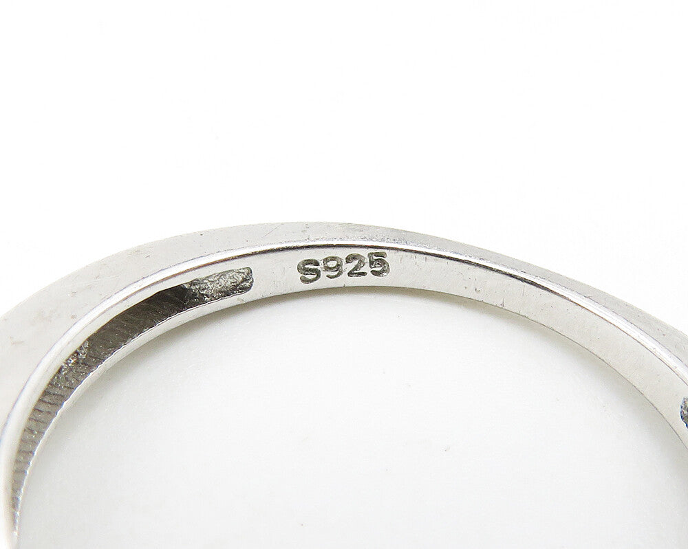 925 Sterling Silver  White Topaz Shiny Polished Band Ring Sz 5.5  RG10386