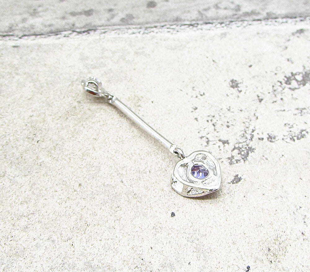 925 Sterling Silver  Amethyst & White Cubic Zirconia Love Drop Pendant  PT1527
