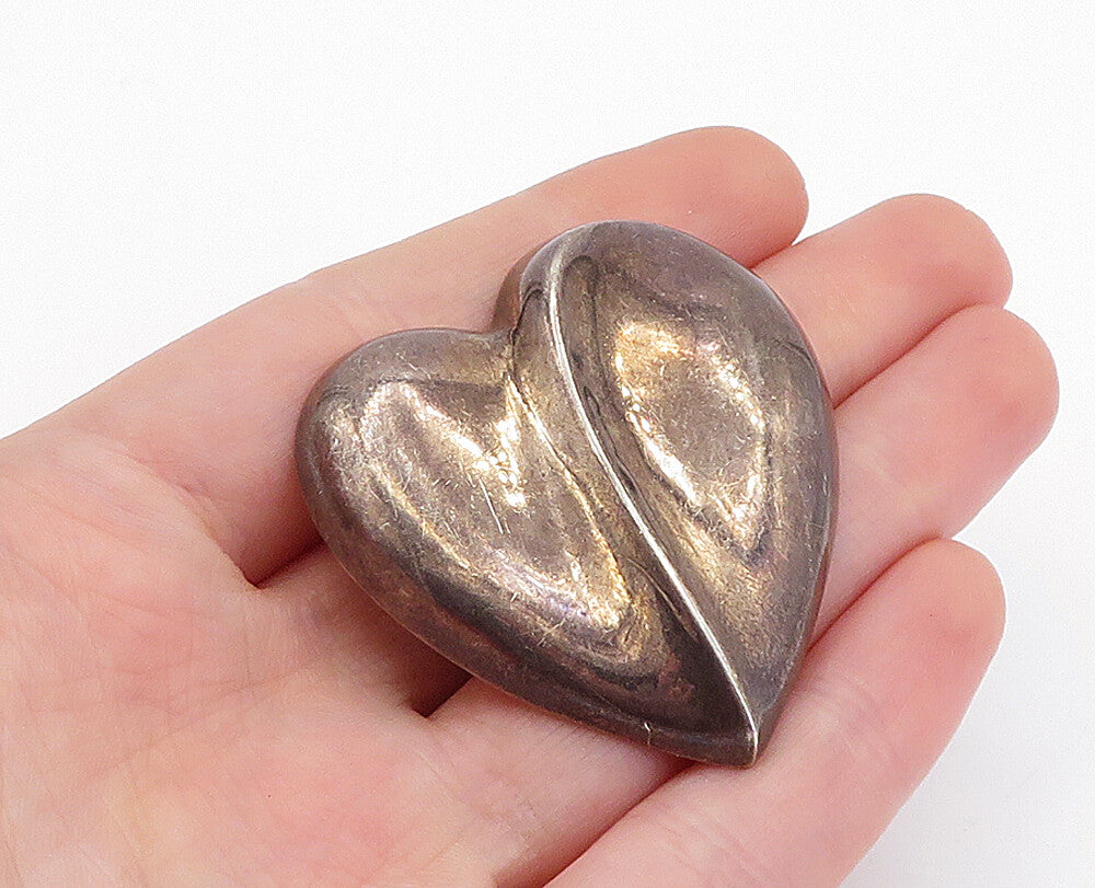 925 Sterling Silver  Vintage Dark Tone Hollow Love Heart Brooch Pin  BP1984